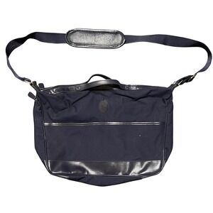 Vintage Ralph Lauren Navy Blue Canvas Leather Trim Messenger Laptop Shoulder Bag